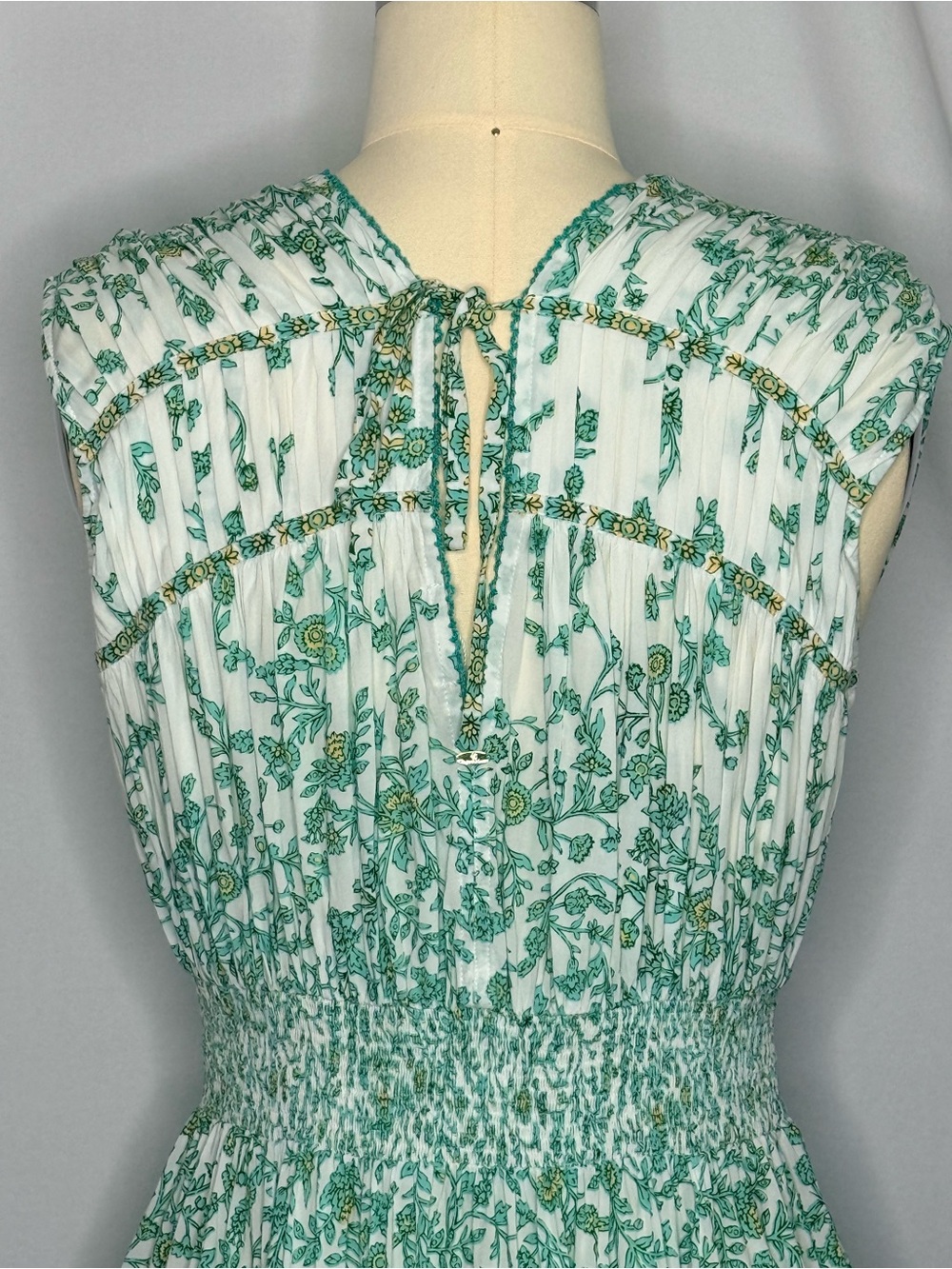 Poupette St Barth M Green Floral Boho Mini Dress Deep V - Picture 6 of 13